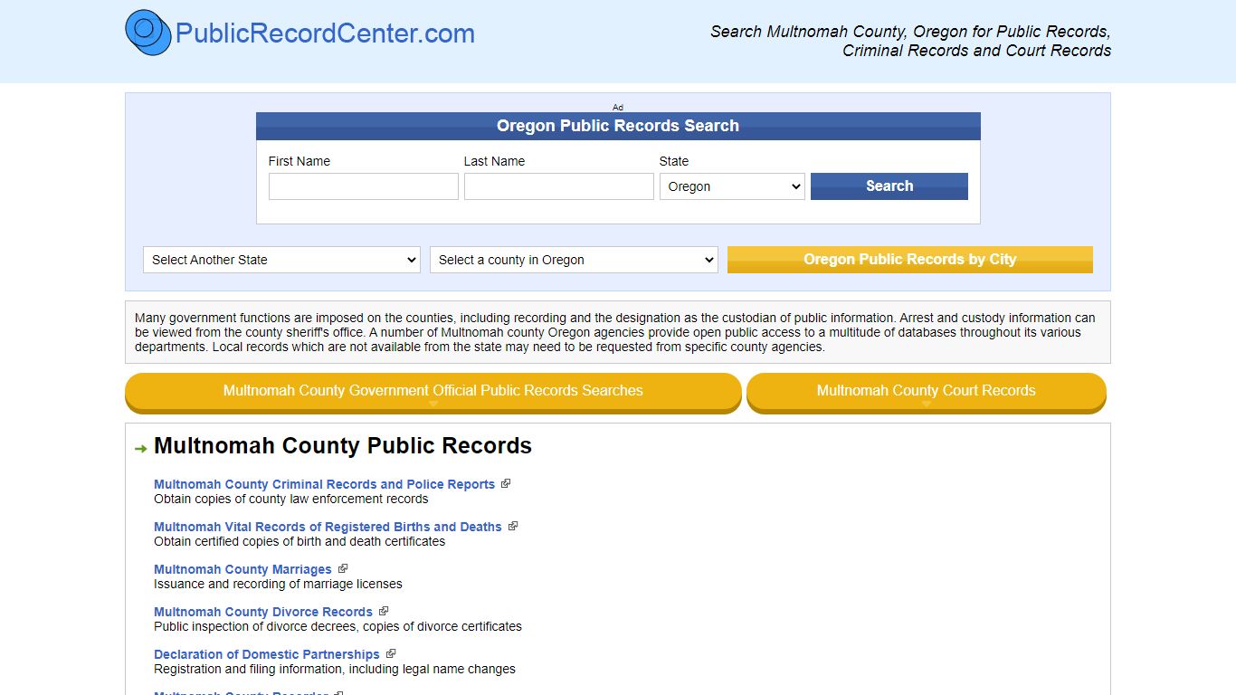 Multnomah County Oregon Free Public Records - Court ...